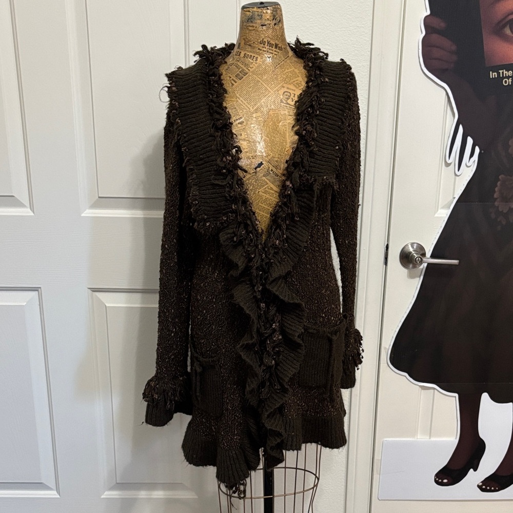 Michael K steampunk cardigan sweater boho xl brown pockets Whimsygoth fairycore